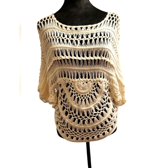 Shoreline S/M Crocheted Top Beige Cover up - Picture 1 of 9